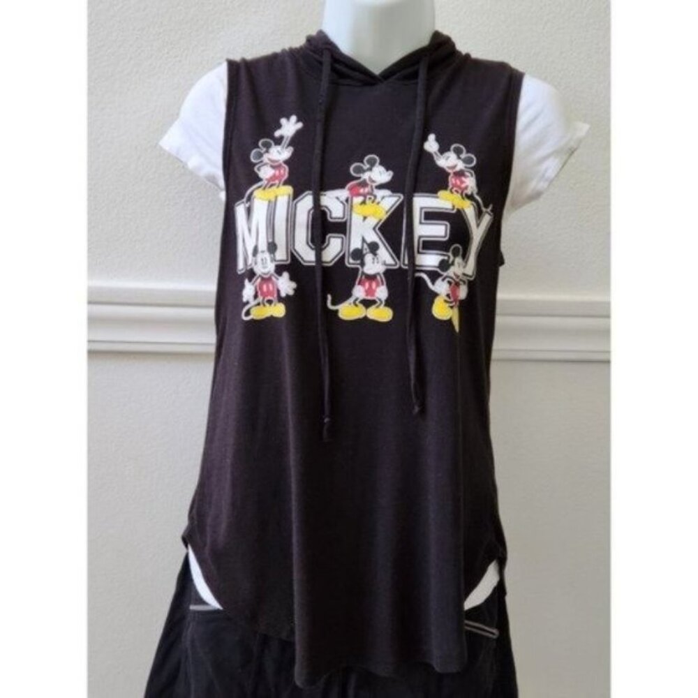 Disney Black Mickey Mouse Sleeveless Pullover Hooded T shirt Size Junior 7/9 - Picture 6 of 14